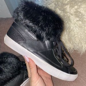 Rebecca Minkoff rabbit trimmed fur sneakers